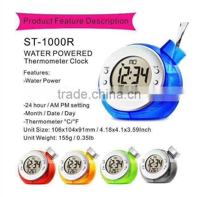 New arrival!! Temperature function water powered thermometer desk clock