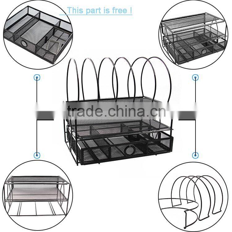 Wholesale multifunction metal wrought iron mesh office desk magazine rack