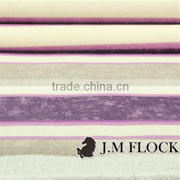 100% polyester stripe pattern print flock velvet fabric print fabric for sofa