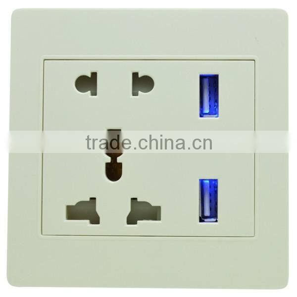 5pin socket with dual USB wall socket,input:AC110-250V 50-60HZ;Output:5V,2.1A