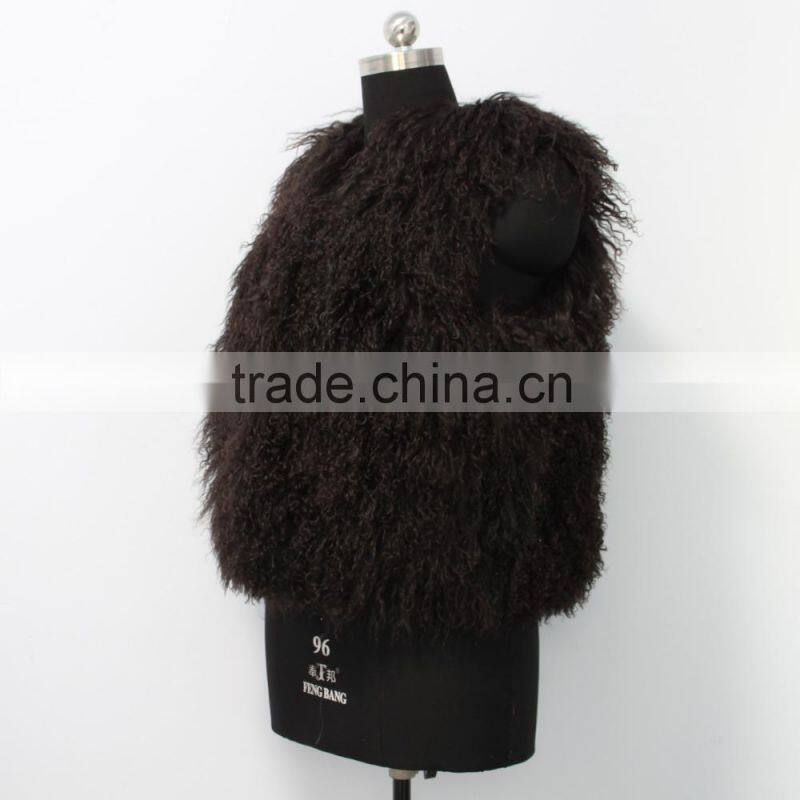 Fashion design Mongolian lamb fur coat genuine women popular Mongolian lamb fur vest