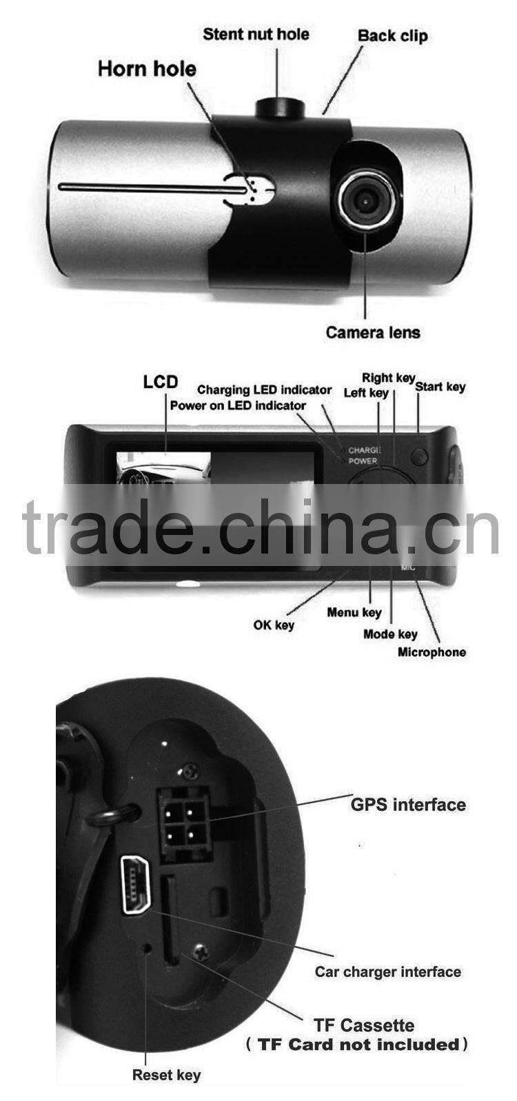 GPS tracking system dual lens car dvr dash camera