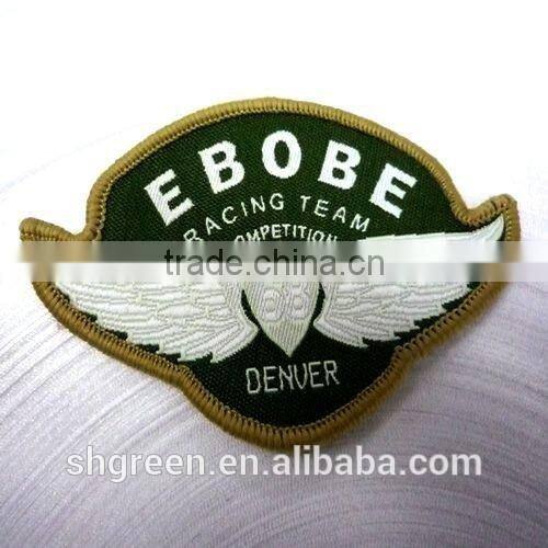 Eco-friendly green leaf-shaped iron on embroidery label
