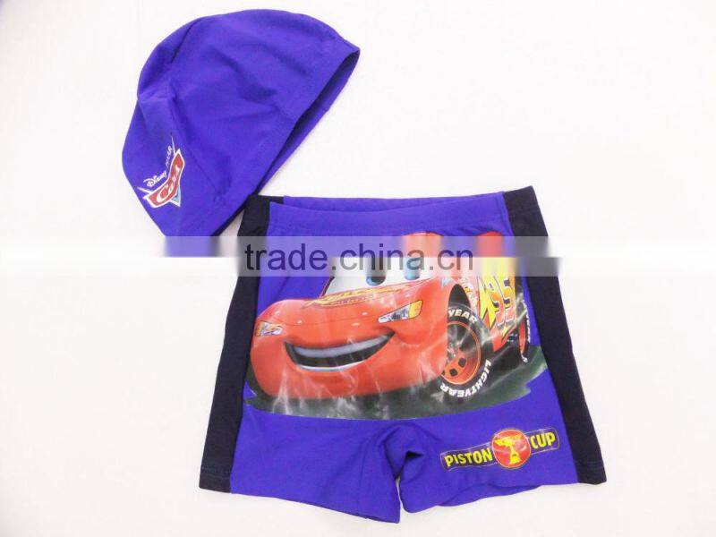 Car Style Children Swimwear Kids Swimsuit for Boys Swim Trunk with Swim Cap