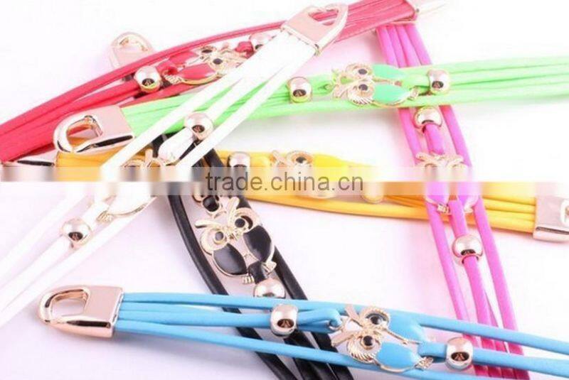 2014 Charm Brown Leather Bangle Bronze Heart Multi-Layer Wristband Wrap Belt Bracelet