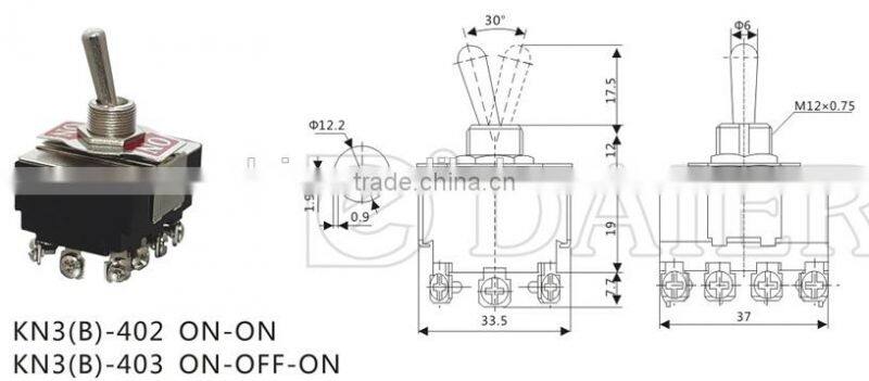 KN3(B)-402 ON-ON 250VAC toggle switch