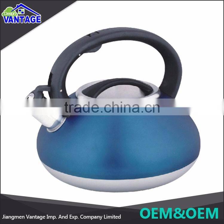 Stainless steel multi color flat bottom tea kettle, whistling tea kettle for home