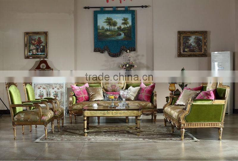 Antique Wood Frame Sofa Loveseat Chair, Luxury Golden Sofa Set
