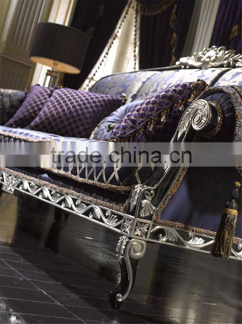Neo Classic Elegant Purple Sofa Seat Set, Exquisite Carved Mahongany Sectional Sofa Set, Hanging Tassel Deco Sofa Set