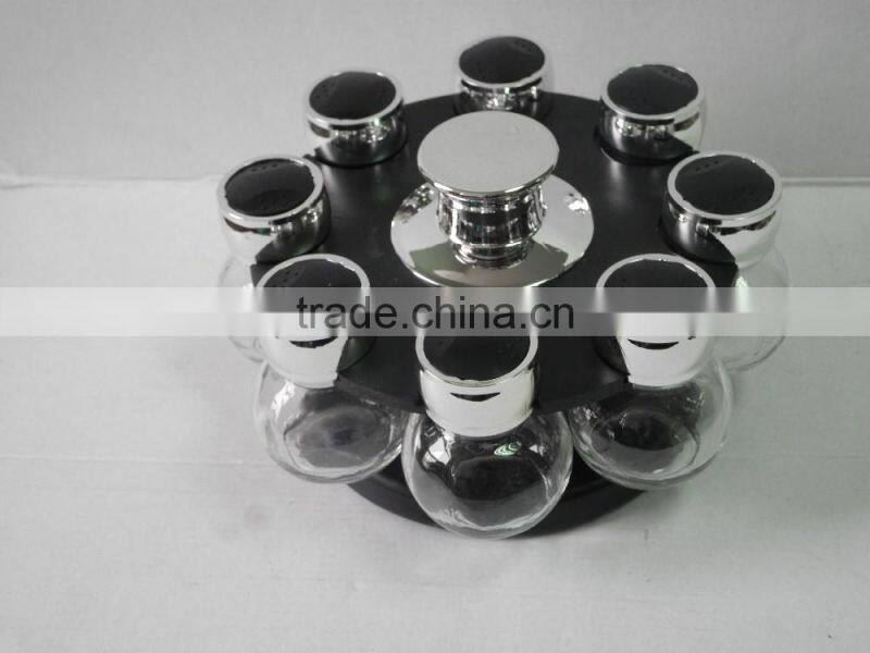 8 pcs hotel use mini glass rotating condiment bottles set