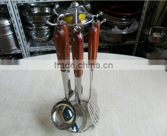 Hot sale High quality 7pcs stainless steel kitchen tools with wooden handle