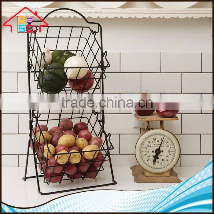 NBRSC Kitchen 2-Tier Metal Wire Market Fruit Vegetable Storage Basket
