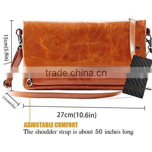 Womens Genuine Leather Clutch Handbags Purse with Strap Crossbody Messenger Bag for Women
