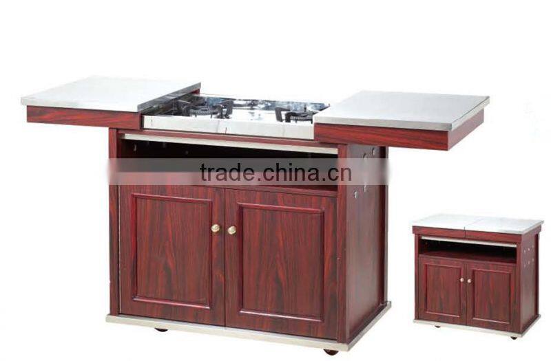 Restaurant mobile cooking trolley with stainless steel platform