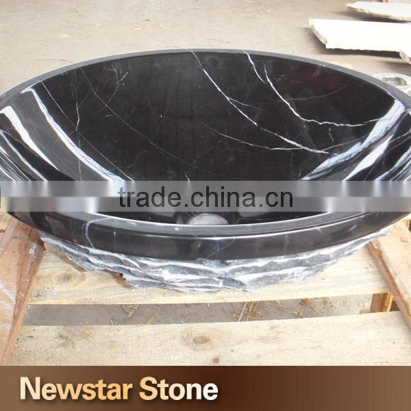 Made in China polised black marble kitchen corner sink