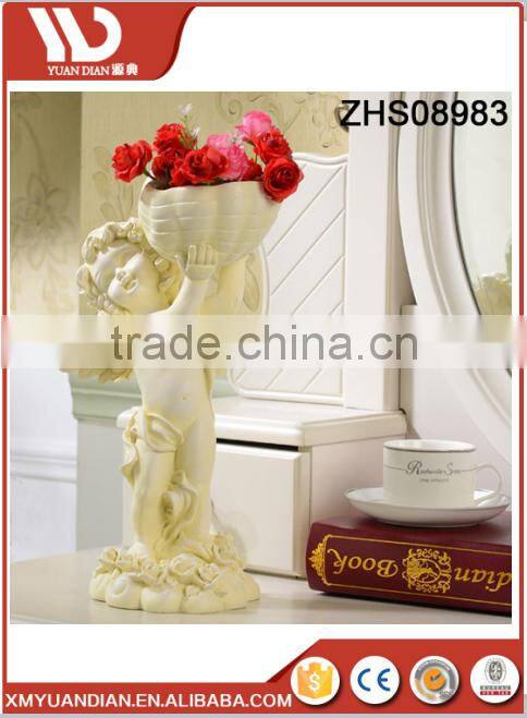 new polyresin design elegant lovely angel baby type for garden decoration with flower pot