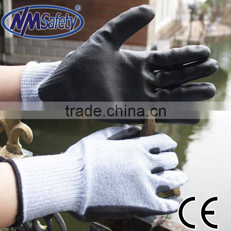 NMSAFETY palm black coated protective cut resistant latex gloves