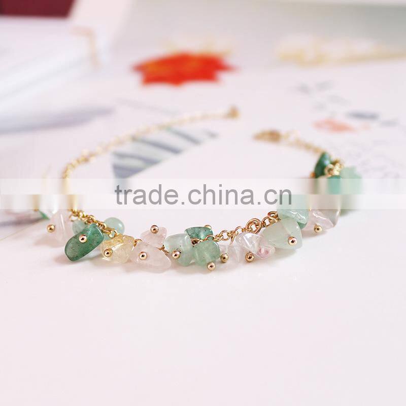 raw stone charms gold chain bracelet crushed stone bracelet