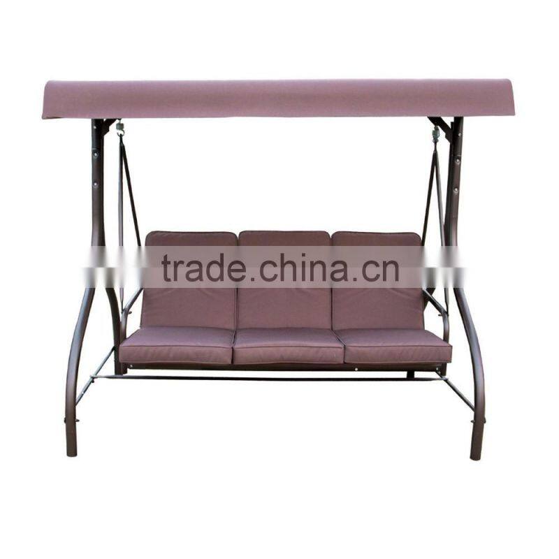 Customized 3 person brown outdoor swing chair indoor hanging chair with cushion for hot sale