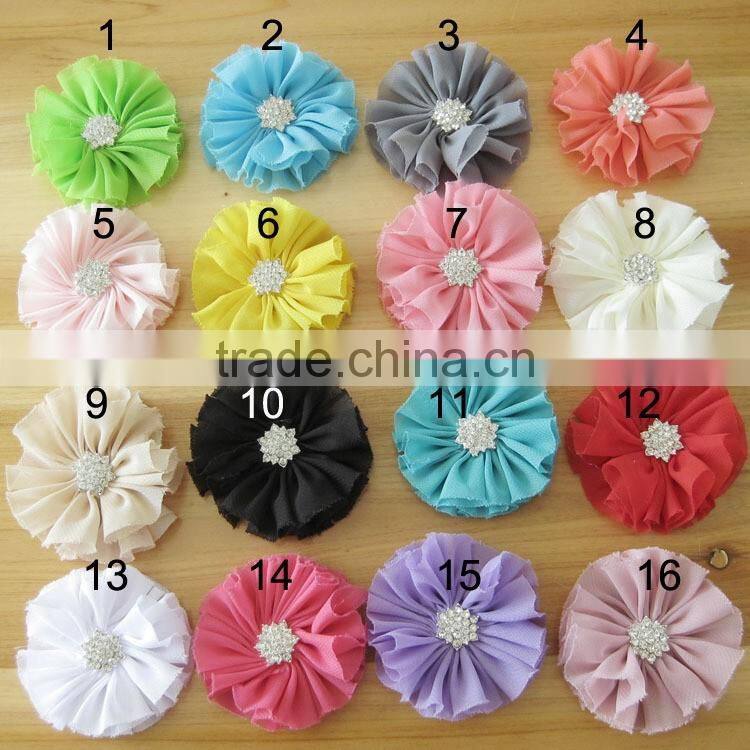 fabric chiffon flower with rhinestone in center for kids hair accessories