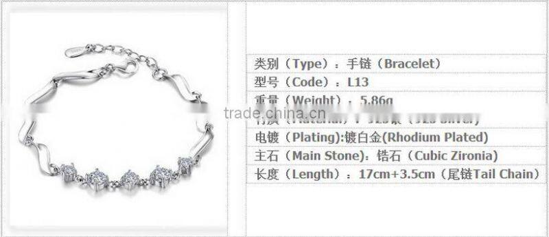 925 Sterling Silver Charms Fashion Design Zircon Twisted Bracelet
