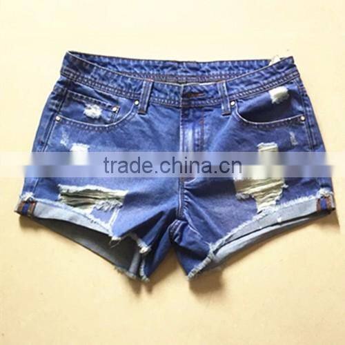 customer brand ladies curling hem scratched denim jeans hot shorts cheap price color fade proof