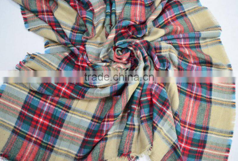 2017 Hot popular lady knitted 100%acrylic plaid checked shawl