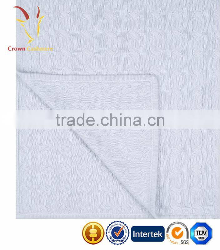 High Quality Knitted Cashmere Cable Baby Blanket Knit Infant Blanket