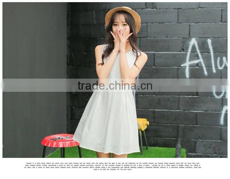 summer new design young lady dress fashion printed cotton linen A-LINE embroidered dress Sleeveless vest dress