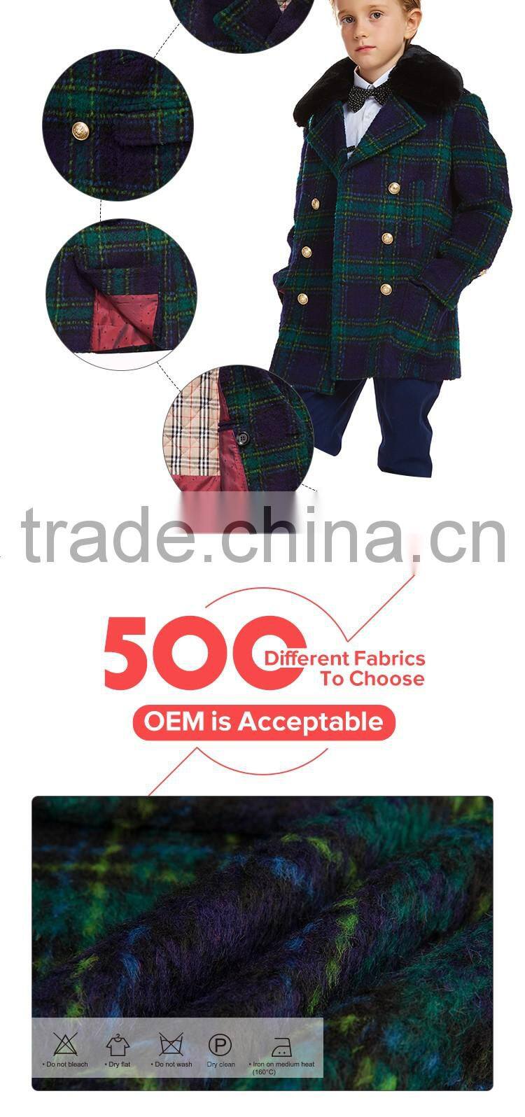 ELPA 2016 Kid's coats latest design plaid Luxury wool coat for winter