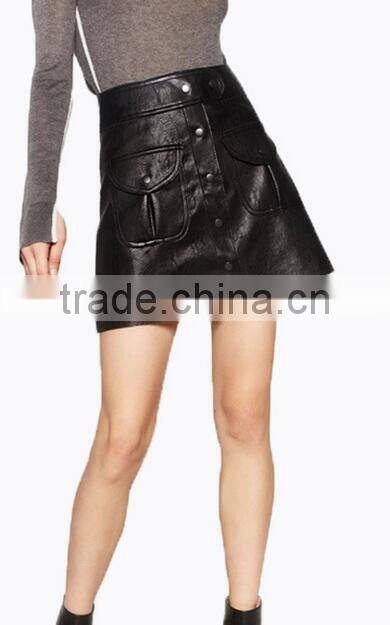 Runwaylover EY2208D New Design 2017 Ladies Fashion One Breasted Pu Skirt