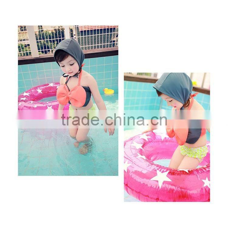Korean children three-piece swimsuit girls swimsuit with swimming cap bow split bikini swimsuit