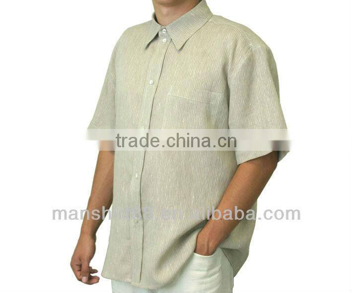 100% linen light green tex men's linen hemp dress shirt