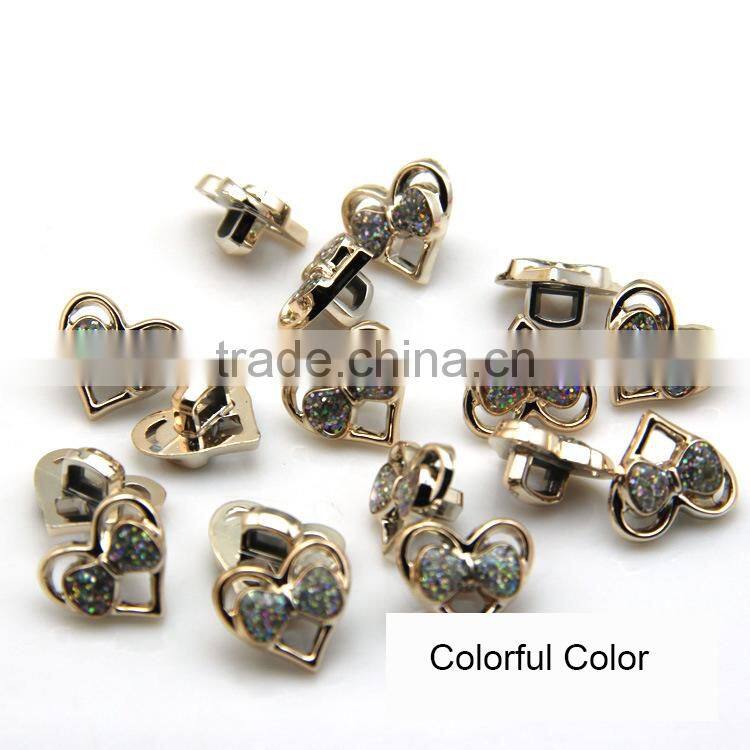 White Black 13*14mm Shank Heart Design With Bowknot Plastic Button For Clothing