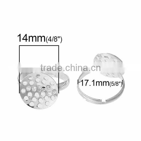 Adjustable Ring Blank Findings Round Silver Plated Cabochon Settings 17.1mm 10 PCs Ring Setting