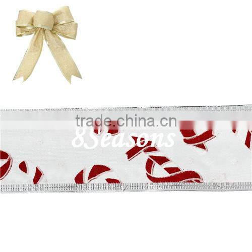 Multicolor Christmas Candy Cane Pattern Imitation Silk Satin Ribbon For Christmas Decoration 5.0cm