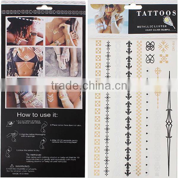 Non-toxic Removable Waterproof Temporary Tattoo Metallic Water Transfer Temporary Tattoo Sticker Paper