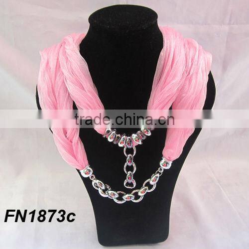 Scarf with necklace jewel beads pendant