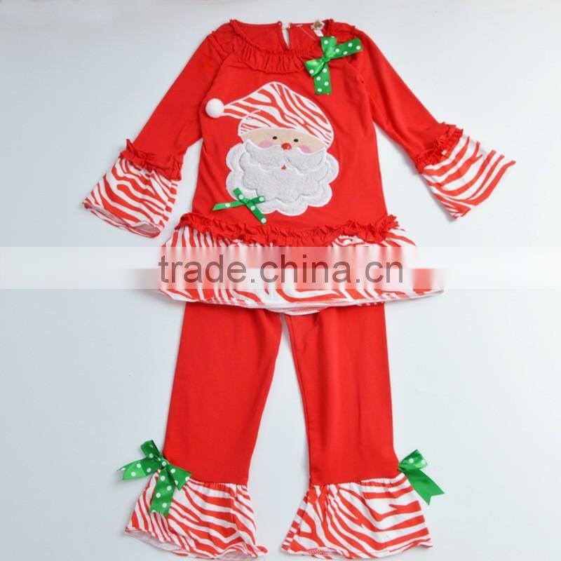 Wholesale boutique fall girls gift children ruffle shirts with chevron pants kids christmas outfits