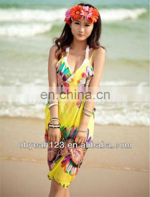 Young ladies beautiful yellow cheap chiffon sarongs wholesale