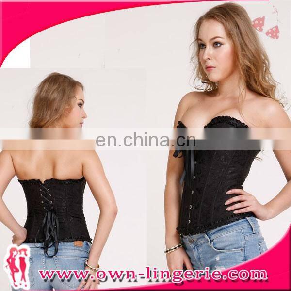 sexy black TOP lace up back lingerie steel boned corset