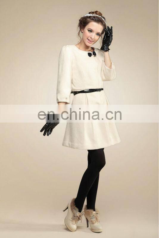 women fashion long pattern woolen overcoat,three quarter sleeve coats