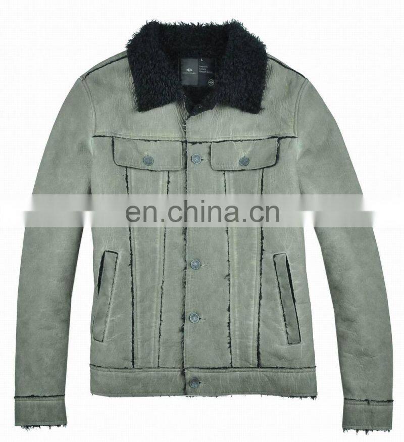 2015 last fashion mens handsome warm genuine men leather jacket