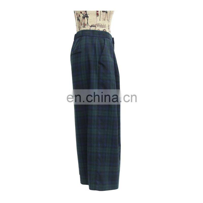 lady fashion popular check pants wide leg trousers