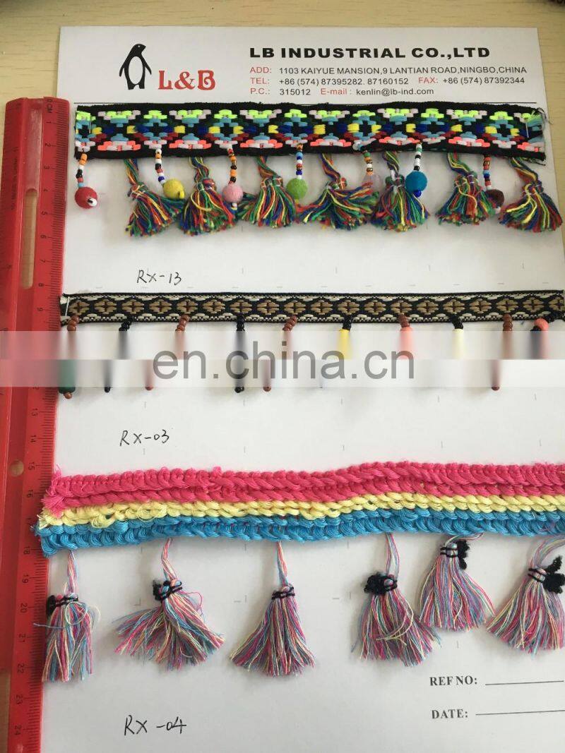China 2017colorful tape sewing with fringe/tassel yards wholesale pom pom trim