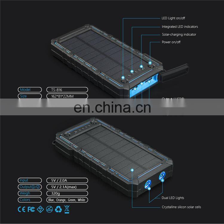 2019 New Style Solar Power Bank Charger 10000 mah Waterproof With Flashlight