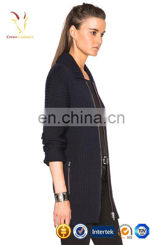 Zipper Placket Long Open Knit Cardigan Coat