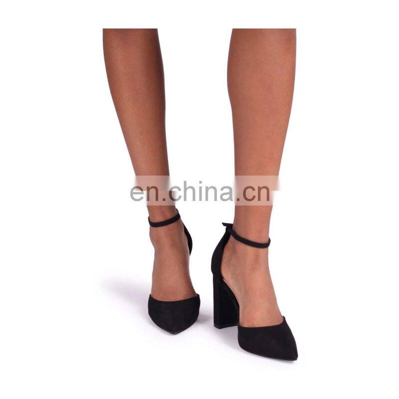 Black suede court shoes with ankle strap & block heels ladies sandals other colors are available
