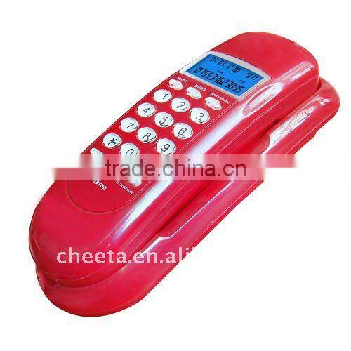 Wine red color small caller ID corded telephone crystal button