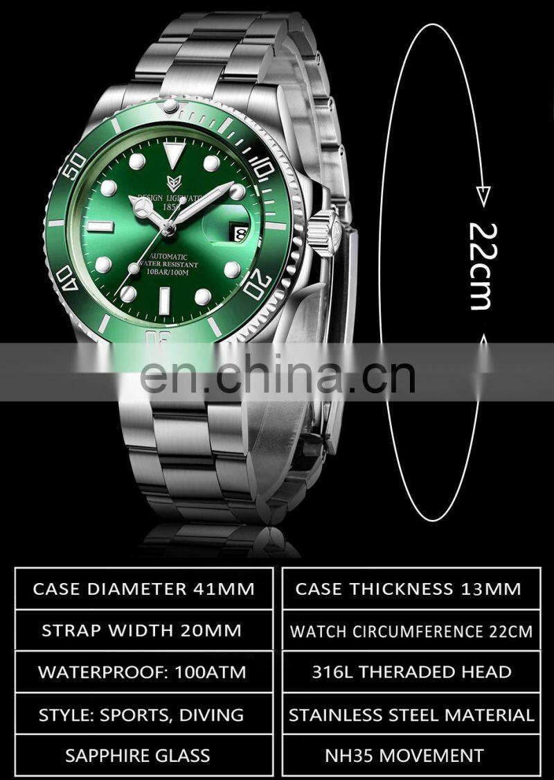 LIGE 6801 Luxury Automatic Watches Men Stainless Steel Waterproof Dive Watches Business Mechanical Watch